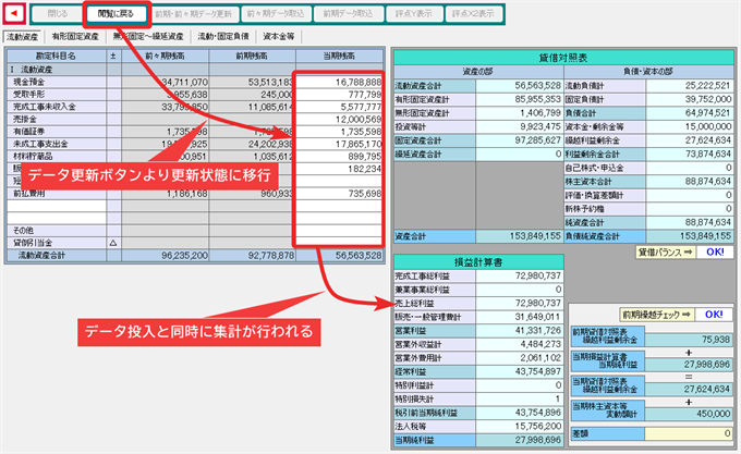 経営状況等データ投入画面