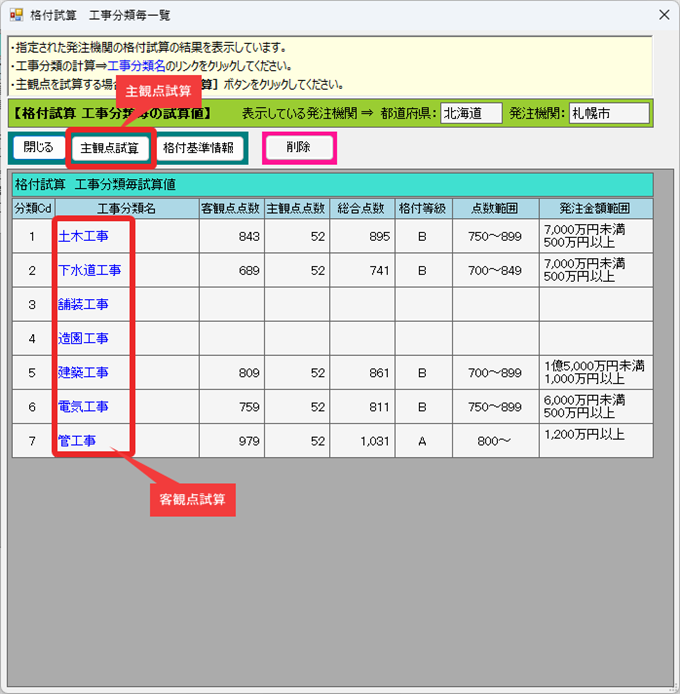 格付試算実行画面