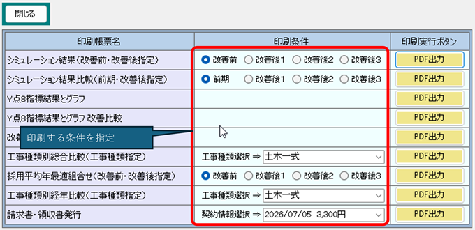 各種レポート印刷指定面