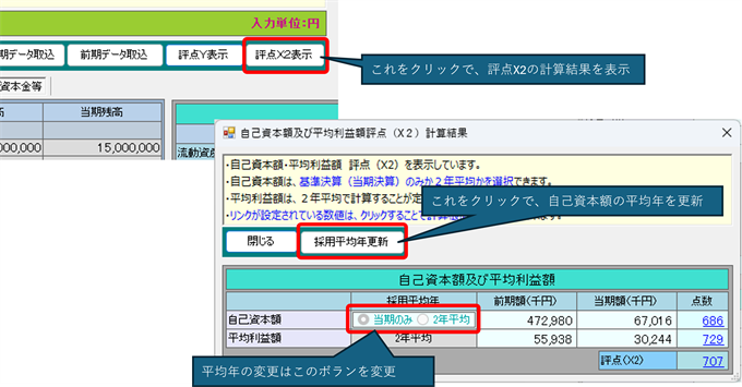 評点X2の計算結果表示